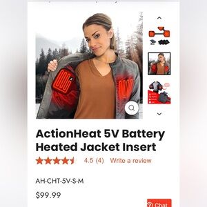 🥶 ActionHeat 5V rechargeable battery powered heated jacket inset